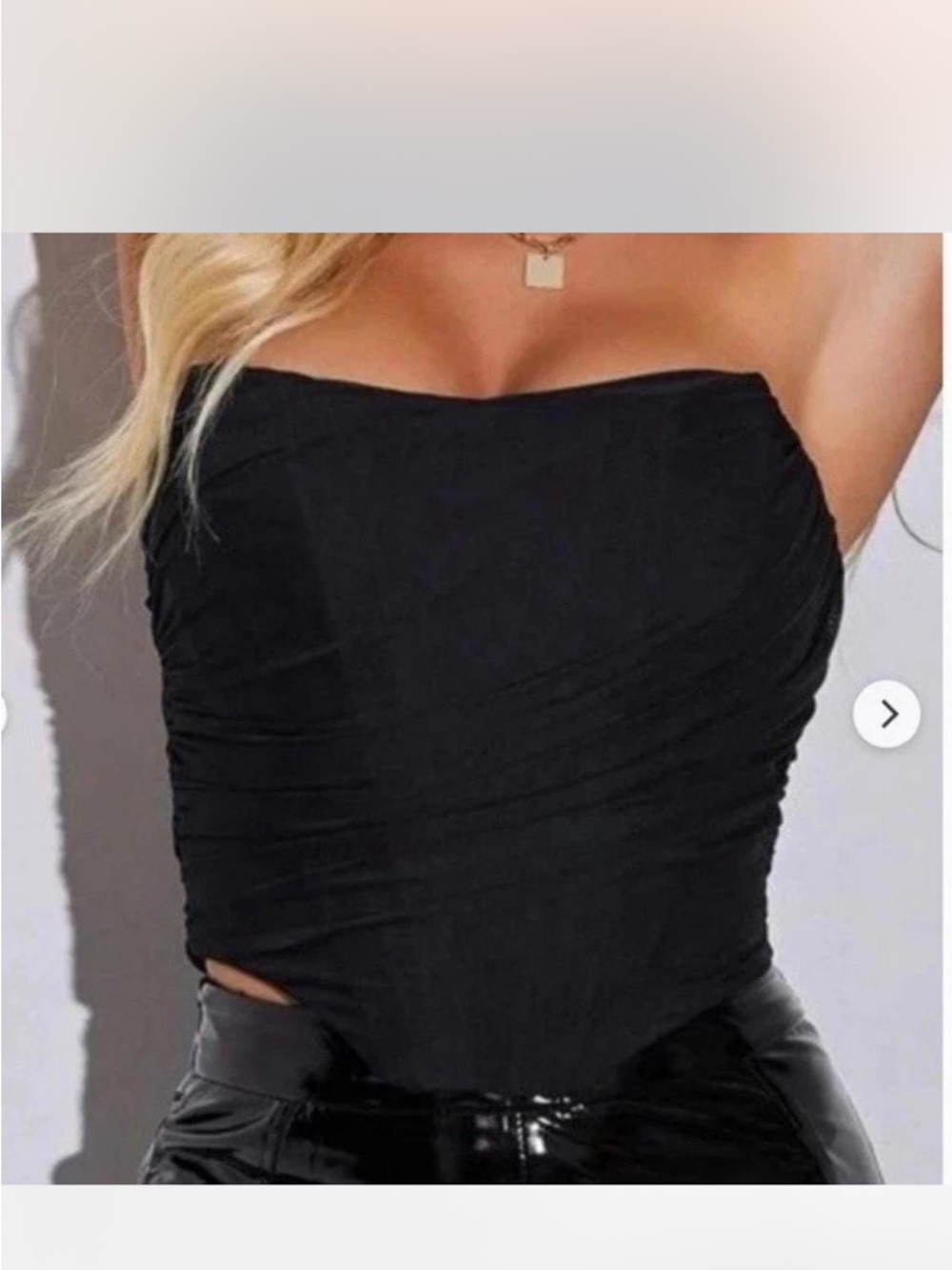 Black Ruched Mesh Strapless Corset Tube Top Zip Back Pointed Hem XS